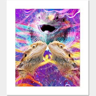 EDM Trippy Bearded Dragon Lizard Rave Posters and Art